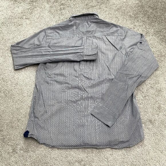 Cougar Slim Fit Button Down Shirt Mens Large Blue Pinstripe Diamond Print Cotton - Picture 2 of 11